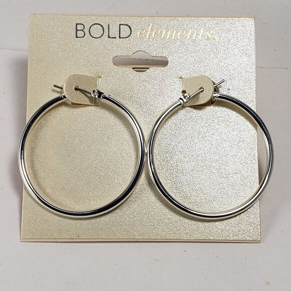 Stylish and Durable Silver-Tone Hoop Earrings w/ Secure Latch-Back Closure Women - Picture 1 of 6